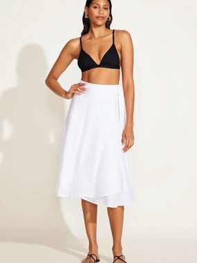 Vitamin A White Wrap Midi Skirt linen and cotton.
